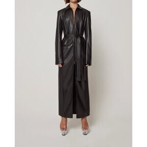 Khy Faux Leather Collared Coat Black - XXS